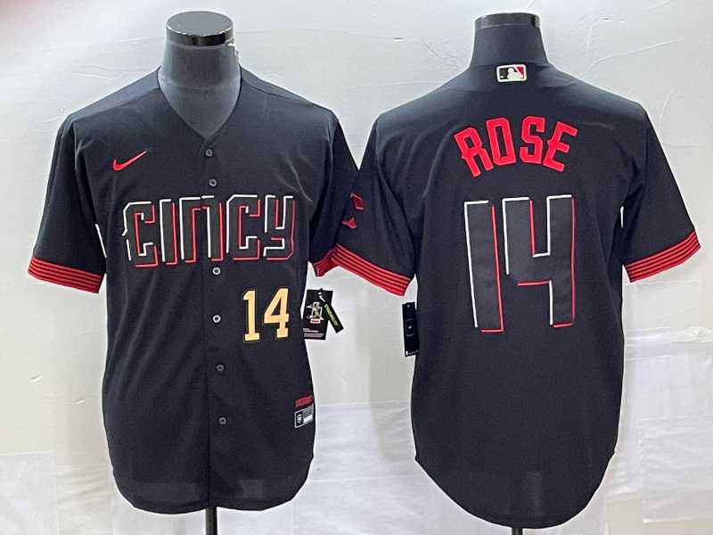 Men%27s Cincinnati Reds #14 Pete Rose Number Black 2023 City Connect Cool Base Stitched Jerseys